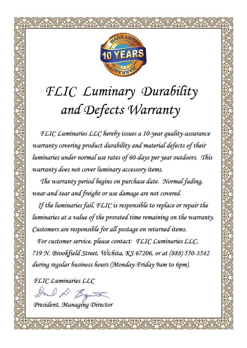 FLIC Luminary Warranty Certificate