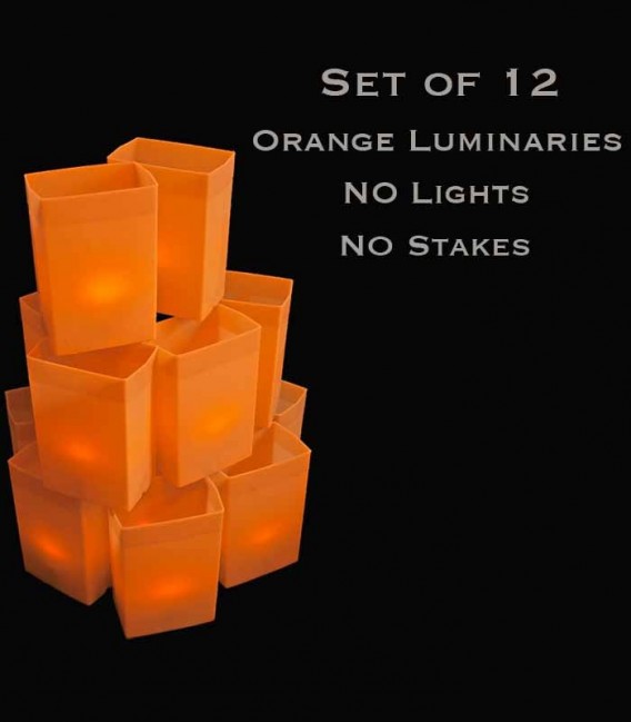 Set of 12 Orange Luminaries, No Light Source, No Stakes