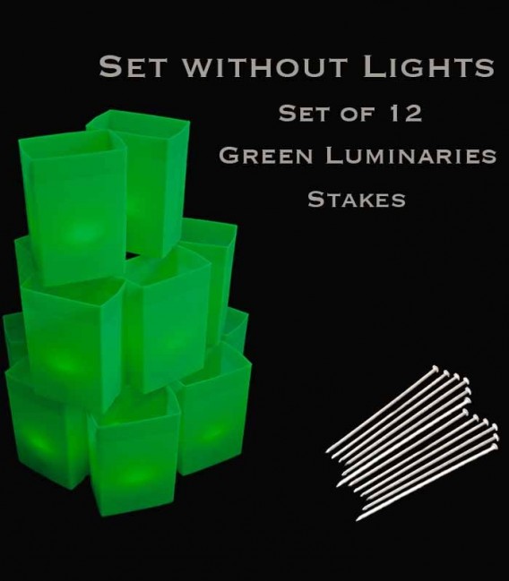 Set of 12 Green Luminaries, No Light Source, Stakes