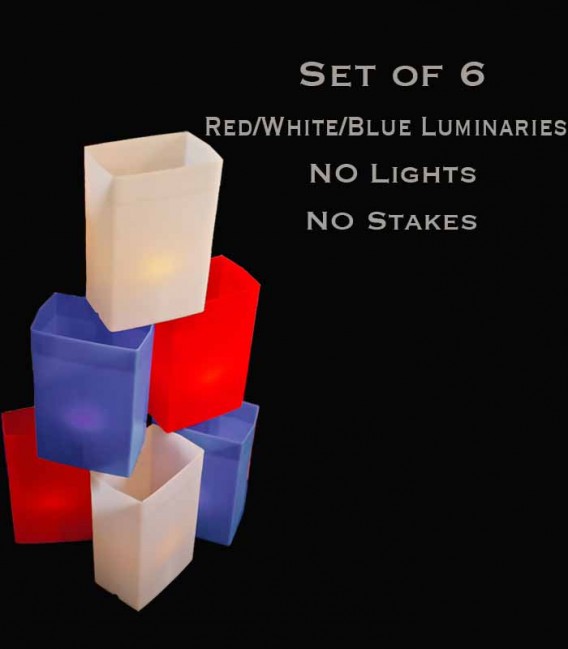 Set of 6 Patriotic Luminaries, No Light Source, No Stakes