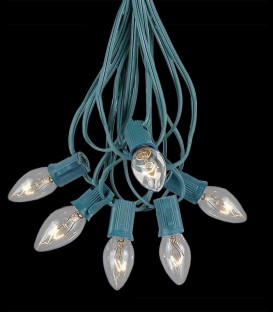 6 Socket Green Electric Light Strings, Clear Bulbs