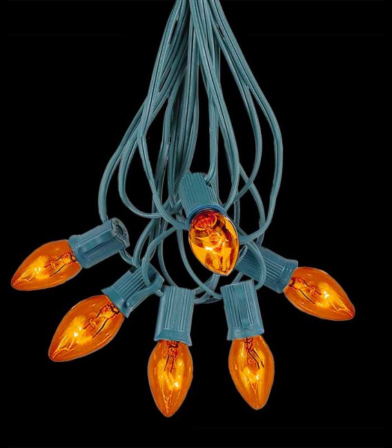 6 Socket Green Electric Light Strings, Orange Bulbs