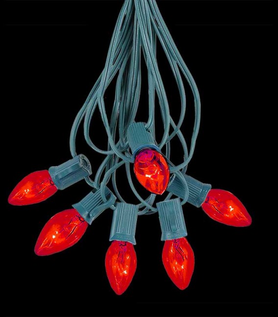6 Socket Green Electric Light Strings, Red Bulbs