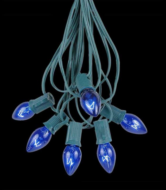 6 Socket Green Electric Light Strings, Blue Bulbs