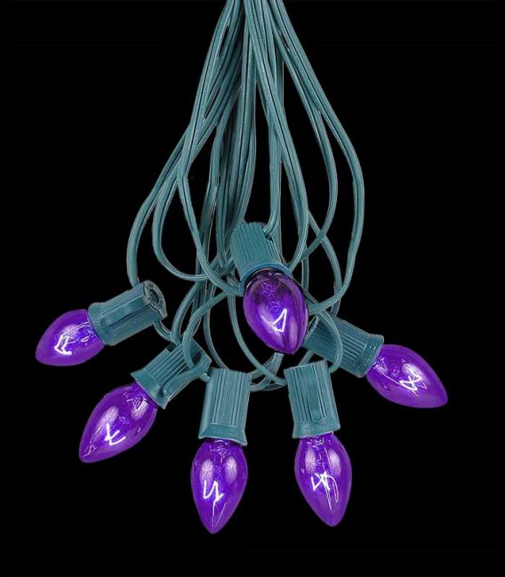 6 Socket Green Electric Light Strings, Purple Bulbs