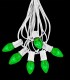 6 Socket White Electric Light Strings, Green Bulbs