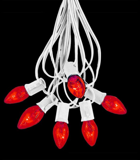 6 Socket White Electric Light Strings, Red Bulbs