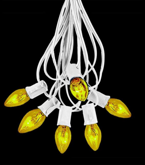 6 Socket White Electric Light Strings, Yellow Bulbs