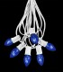 6 Socket White Electric Light Strings, Blue Bulbs