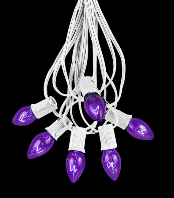 6 Socket White Electric Light Strings, Purple Bulbs