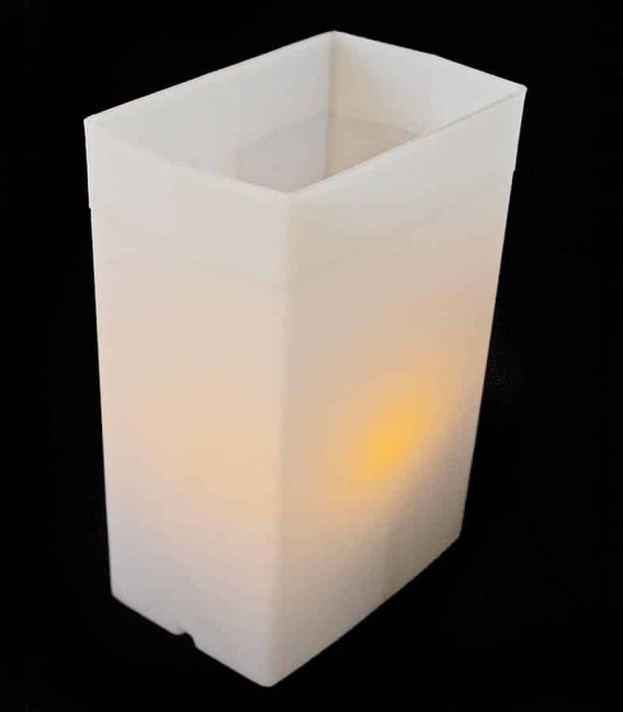 Individual White Luminary lit with amber LED Tea Light