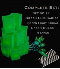 Set of 12 Green Luminaries, Light String, Green Bulbs, Stakes