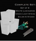 Set of 6 White Luminaries, Light String, Bulbs & Stakes