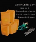Set of 6 Brown Luminaries, Light String, Bulbs & Stakes
