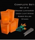Set of 6 Orange Luminaries, Light String, Amber Bulbs & Stakes