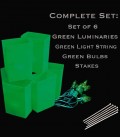 Set of 6 Green Luminaries, Light String, Green Bulbs, Stakes